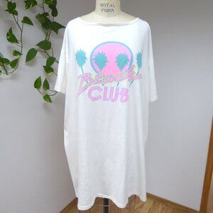 1980s Vintage neon puffy tropical beach club oversize t shirt cover up osfm